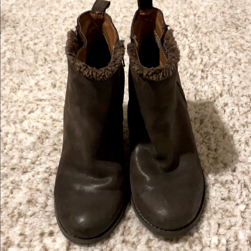 Lucky Brand leather ankle wedge bootie